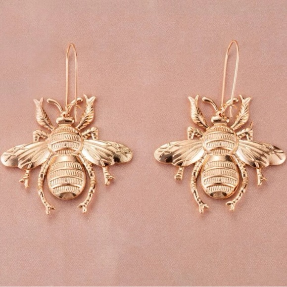 Gold Bumble Bee Dangle Earrings - Picture 3 of 7